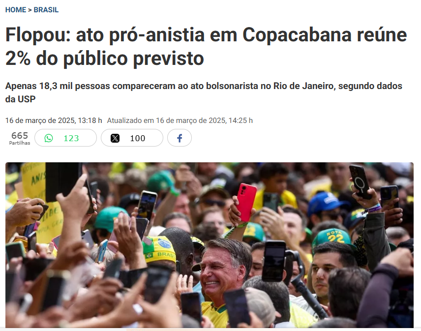 Bolsonaro e aliados fracassam: Ao invés de 1 milhão, 18 mil