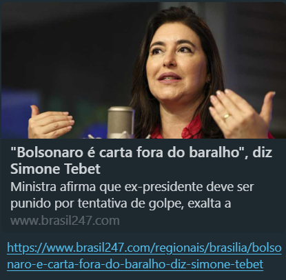 Simone Tebet acerta: Bolsonaro é carta fora do baralho — e precisa responder por isso