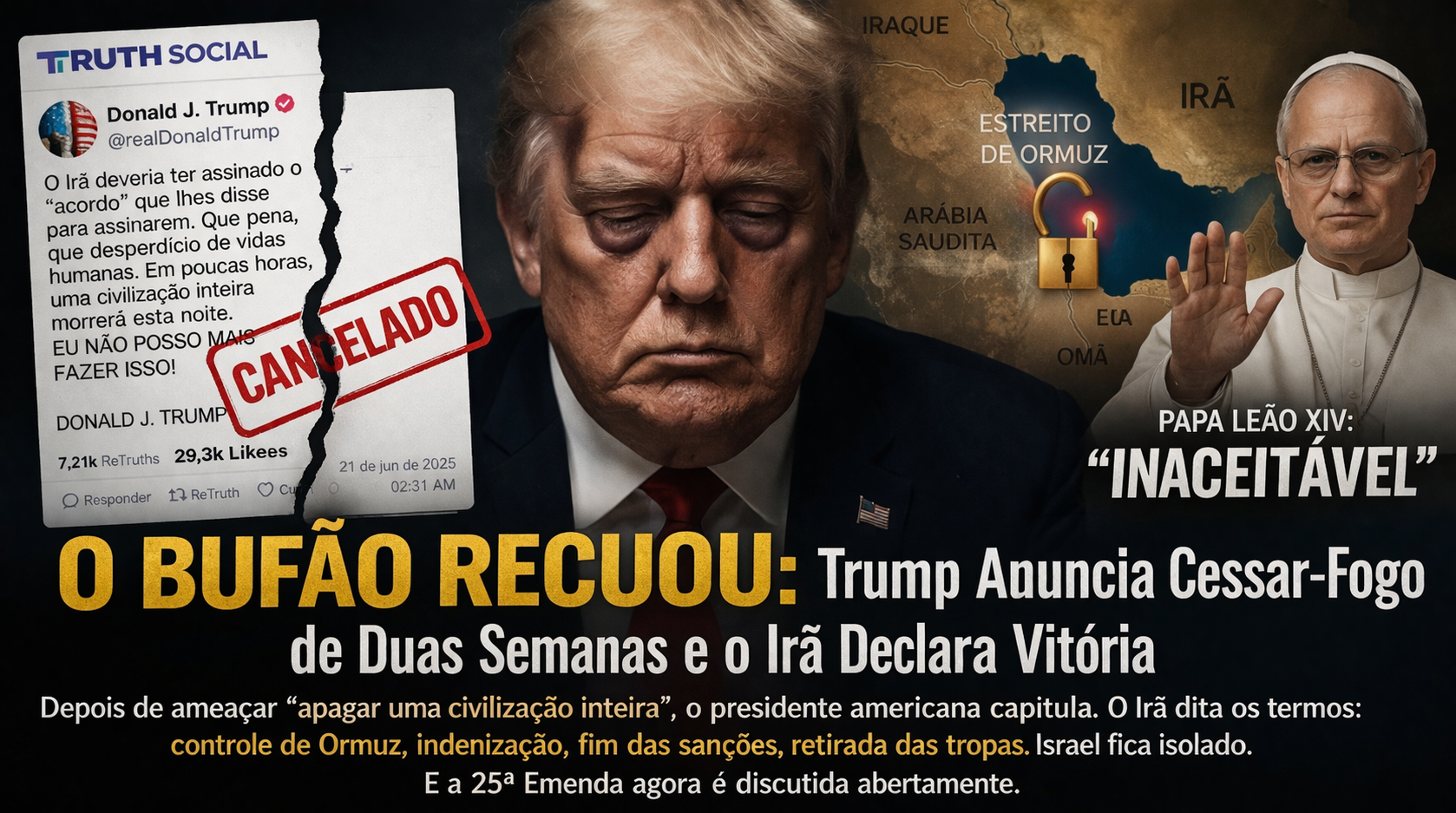 O BUFÃO RECUOU: Trump Anuncia Cessar-Fogo de Duas Semanas e o Irã Declara Vitória